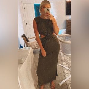 Green Midi Dress with Cut Outs